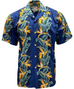 Navy Hawaiian Shirt with Paradise Panel Print – Men's Beach Casual Wear