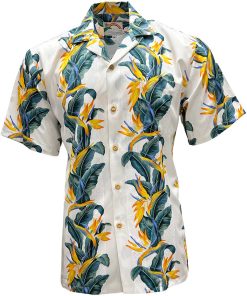 White Hawaiian Shirt with Paradise Panel Print – Men's Summer Beachwear