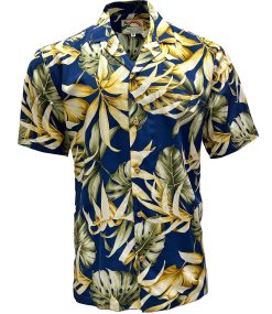 Navy Hawaiian Shirt with Rainforest Print – Men's Casual Beachwear