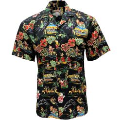 Black Hawaiian Shirt Santa’s Surf Shack – Men's Holiday Beachwear