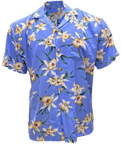 Periwinkle Hawaiian Shirt with Star Orchid Print – Men's Casual Tropical Wear