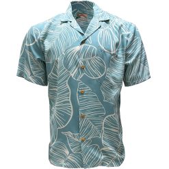 Aqua Hawaiian Shirt with Taro Leaf Print – Men's Tropical Casual Wear