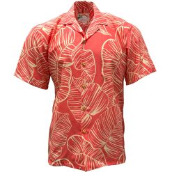 Coral Hawaiian Shirt with Taro Leaf Print – Men's Casual Tropical Wear
