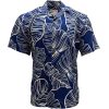 Deep Blue Hawaiian Shirt with Taro Leaf Print – Men's Casual Beachwear