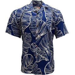 Deep Blue Hawaiian Shirt with Taro Leaf Print – Men's Casual Beachwear