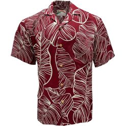 Red Hawaiian Shirt with Taro Leaf Print – Men's Casual Tropical Wear