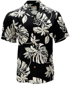 Black Hawaiian Shirt with Tiare Floral Design – Men's Casual Summer Wear