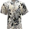 Gray Hawaiian Shirt with Watercolor Hibiscus Print – Men's Casual Beachwear