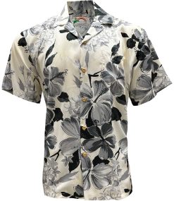 Gray Hawaiian Shirt with Watercolor Hibiscus Print – Men's Casual Beachwear