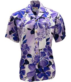 Purple Hawaiian Shirt with Watercolor Hibiscus Print – Men's Tropical Summer Wear