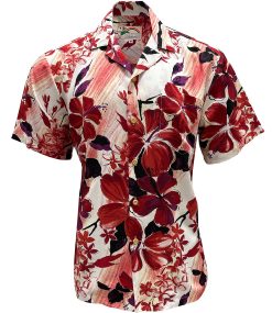 Red Hawaiian Shirt with Watercolor Hibiscus Print – Men's Casual Beachwear