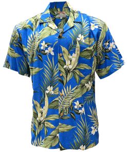 Blue Hawaiian Shirt with White Ginger Print – Men's Casual Beachwear