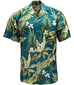 Jade Hawaiian Shirt with White Ginger Floral Print – Men's Summer Casual Wear