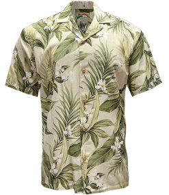 Khaki Hawaiian Shirt with White Ginger Print – Men's Casual Summer Wear