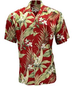 Red Hawaiian Shirt with White Ginger Print – Men's Tropical Casual Wear