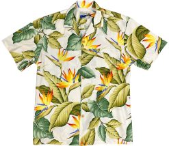 Cream Hawaiian Shirt with Airbrush Bird of Paradise – Men's Casual Tropical Wear