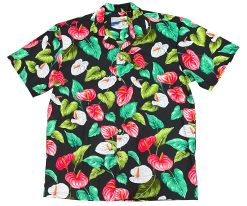 Black Hawaiian Shirt with Anthurium Garden – Men's Tropical Casual Wear