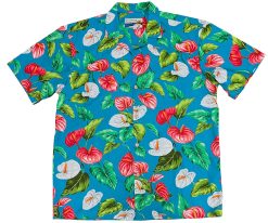 Turquoise Hawaiian Shirt with Anthurium Garden – Men's Tropical Casual Wear