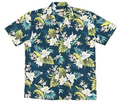 Navy Hawaiian Shirt with Cattleya Dream Floral – Men's Tropical Wear