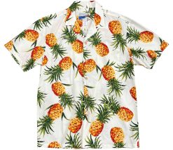 White Hawaiian Shirt with Maui Gold Design – Men's Summer Beachwear