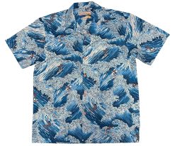 Blue Hawaiian Shirt with Surfer Print – Men's Casual Beach Shirt