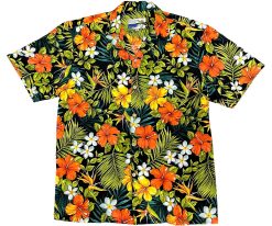 Black Hawaiian Shirt with Tropical Garden – Men's Casual Tropical Wear