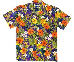 Purple Hawaiian Shirt with Tropical Garden – Men's Floral Casual Wear