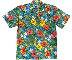 Teal Hawaiian Shirt with Tropical Garden – Men's Casual Summer Wear