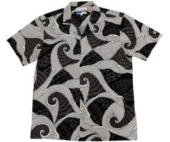 Black Hawaiian Shirt with Wave Pattern – Men's Casual Beachwear