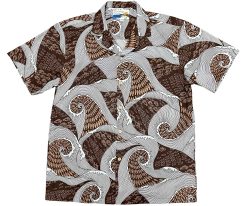 Brown Hawaiian Shirt with Wave Pattern – Men's Casual Beachwear