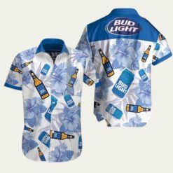Bud Light Beer Logo Hibiscus White Pattern Hawaiian Shirt