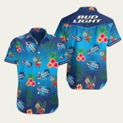 Bud Light Tropical Flower Blue Pattern Hawaiian Shirt