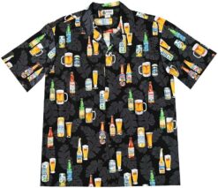Men's Hawaiian Shirt - Island Beers Black Print Polyester Casual Summer Shirt