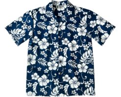 Men's Hawaiian Shirt - Hibiscus Party Navy Print Polyester Casual Summer Shirt