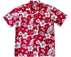 Men's Hawaiian Shirt - Hibiscus Party Red Print Polyester Casual Summer Shirt
