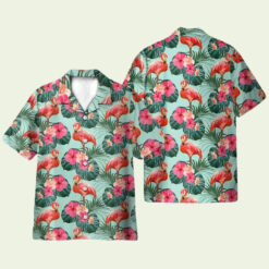 Flamingo Beautiful Floral Hawaiian Shirt for Men - Tropical Hibiscus & Flamingo Design, Perfect for Summer Vacations