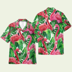 Flamingo Green Leaves Pattern Hawaiian Shirt for Men - Vibrant Tropical Design & Relaxed Summer Style