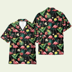 Flamingo Hibiscus Tropical Leaves Pattern Hawaiian Shirt for Men - Bold Tropical Design, Perfect for Summer & Vacation