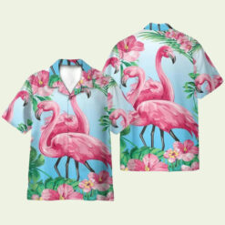 Flamingo Hibiscus Tropical Retro Hawaiian Shirt for Men - Bold Hibiscus Design & Tropical Vibes, Perfect for Summer
