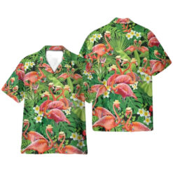 Flamingo in Tropical Green Leaves Funny Hawaiian Shirt for Men - Bold Hibiscus Design, Perfect for Summer & Vacation Fun