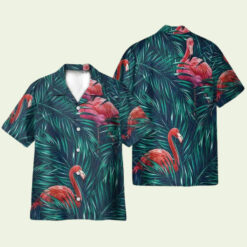 Flamingo in Tropical Green Leaves Hawaiian Shirt for Men - Bold Hibiscus Design & Tropical Island Style