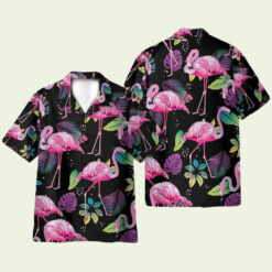 Flamingo Tropical Leaf Summer Hawaiian Shirt for Men - Bold Hibiscus & Flamingo Design, Perfect for Vacation