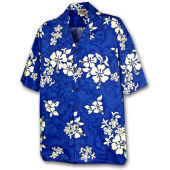 Men's Hawaiian Shirt - White Flower Blue Print Polyester Casual Summer Shirt