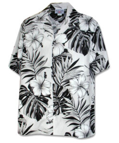 Men's Hawaiian Shirt - Big Hibiscus White Print Polyester Casual Summer Shirt